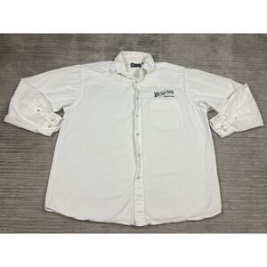 Mine Shaft Tavern Madrid New Mexico Shirt Mens Large White Button Up Long Sleeve